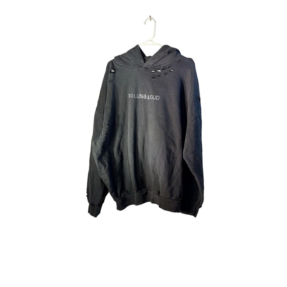 Rolling Loud  RHINSTONE LOGO VINTAGE BLACK HOODIE Size XL